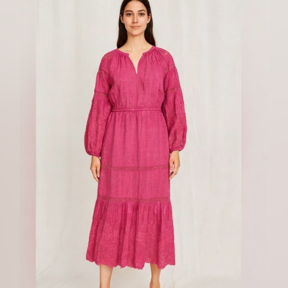 Sundance V‎ Neck Eyelet Maxi Dress in Pink.